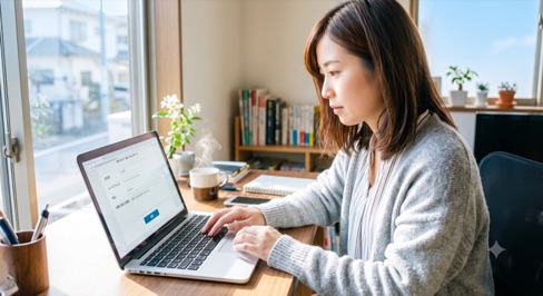お問い合わせフォームに入力する女性